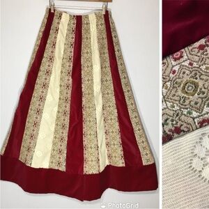 Vintage burgundy & cream velvet & lace patchwork Maxi Skirt Boho Hippie Festival